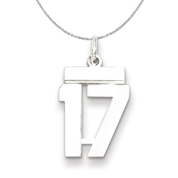 Silver, Athletic Collection, Small Polished Number 17 Necklace - 18 In - Picture 1 of 7